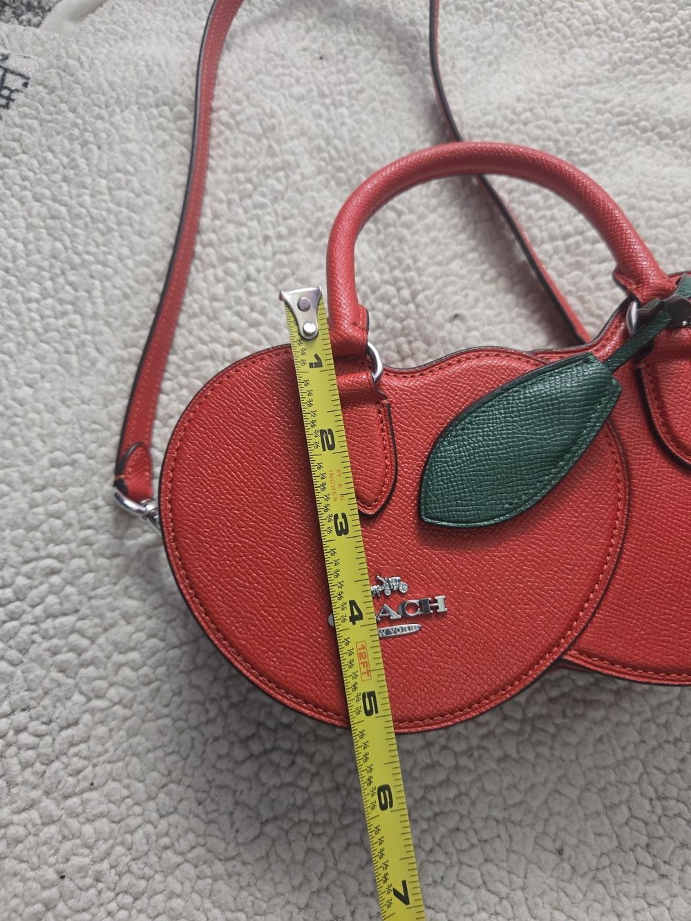 Coach Red Cherry Crossbody Bag with Green Leaf Accent - Picture 8 of 12